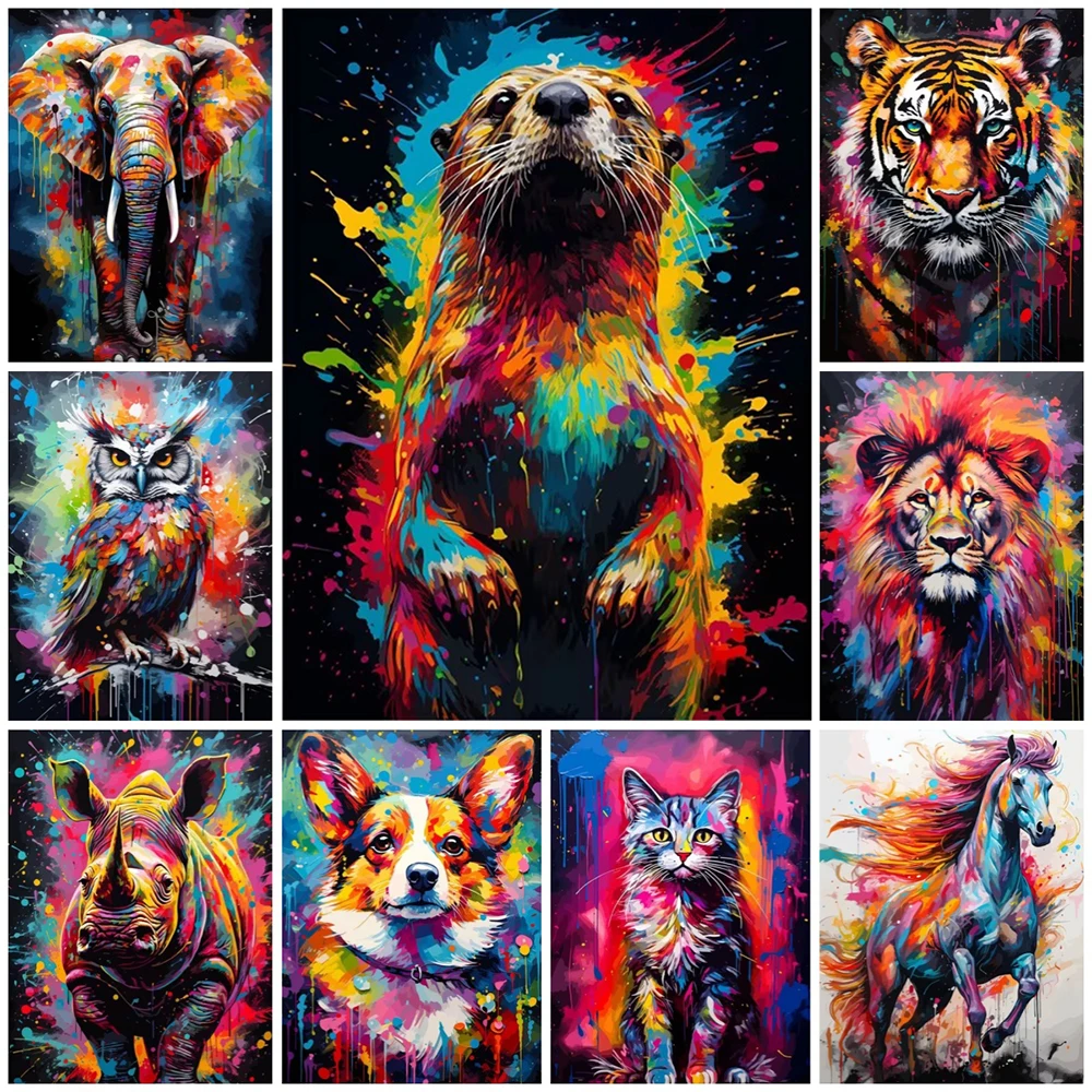 Watercolor Animals Canvas Paintings Colorful Rhino Cat Owl Panda Lion Tiger Wild Animals Graffiti Art Posters Prints Home Decor