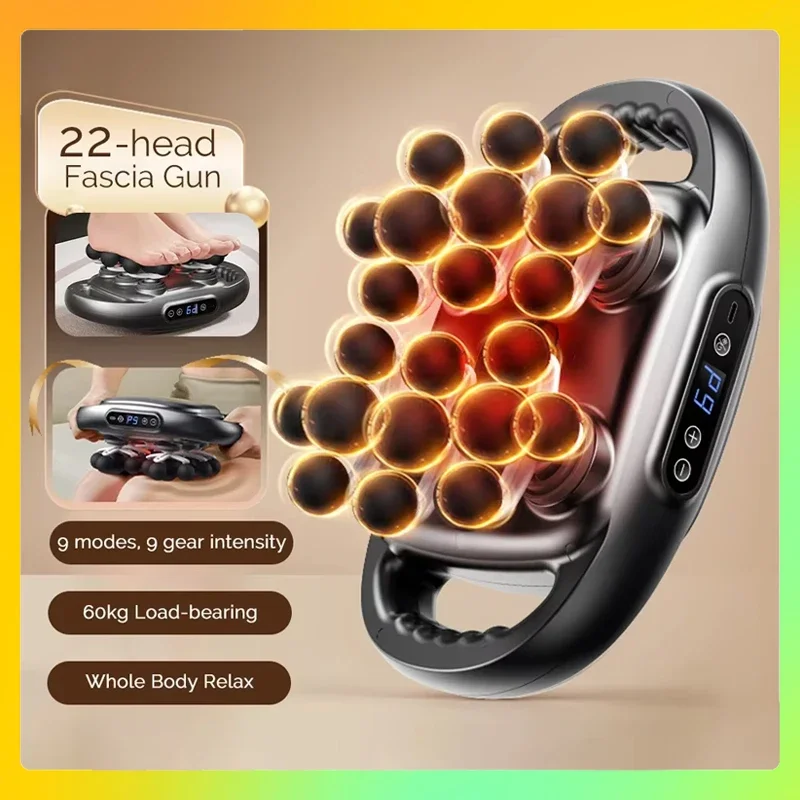 

Пистолет для фасции с 22 головками, массажер для спины и талии, массажер для шеи, плеч, массажер для мышц, высокочастотный вибрационный массажный пистолет для тела