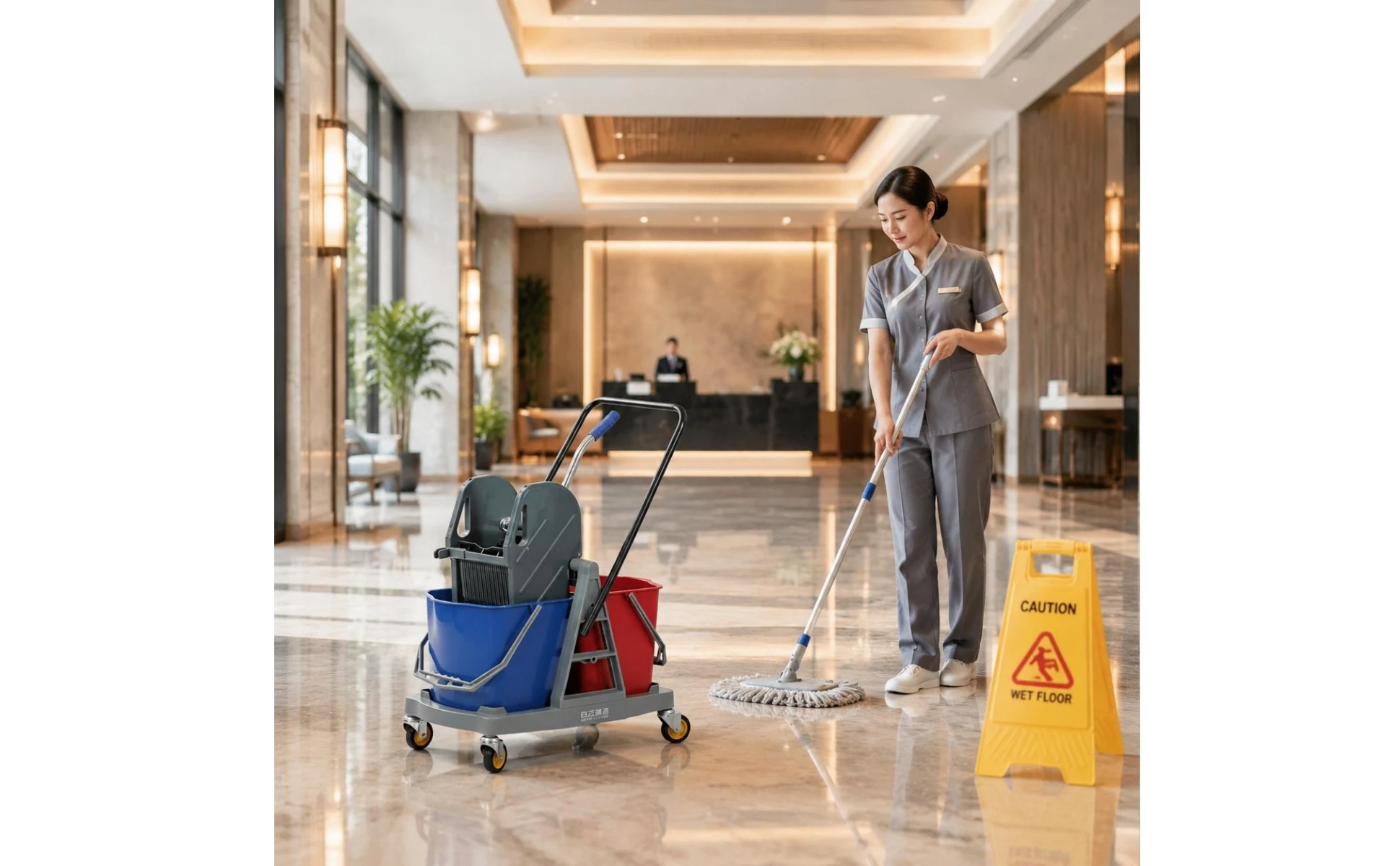 34 Liters Double Bucket Mop Trolley Separate Clean and Dirty Water Dual Bucket Wringer Trolley Cleaning Equipment Easy to Move