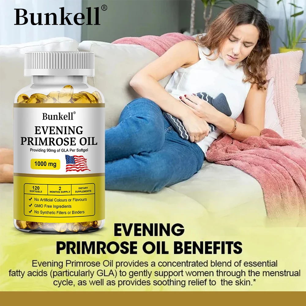 Evening Primrose Oil Capsules - Relieve Women\'s Premenstrual and Menopausal Discomfort, Anti-aging, and Maintain Skin Health