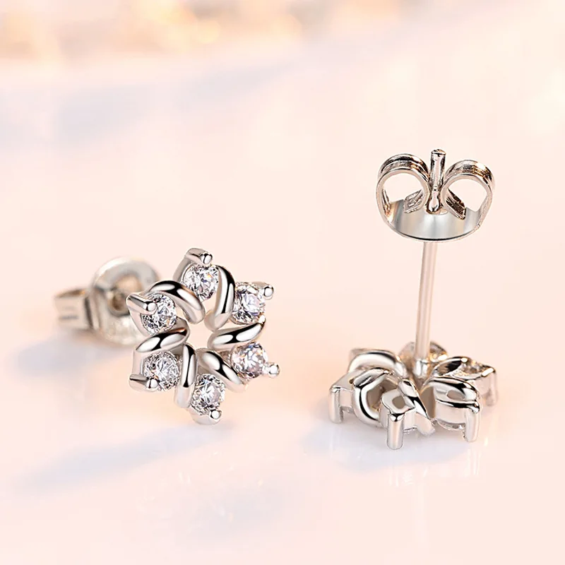 Crystal Zircon Real 925 Sterling Silver Earrings Channel Cubic Zirconia Silver Stud Earrings for Women Sterling Silver Jewelry