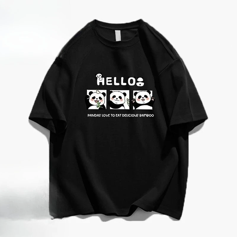 Dessin Animé Panda Camiseta À Manches Courtes Imprimé Américain Pour Hommes Et Femmes 2025 Nouveau Camiseta Décontracté Versátil
