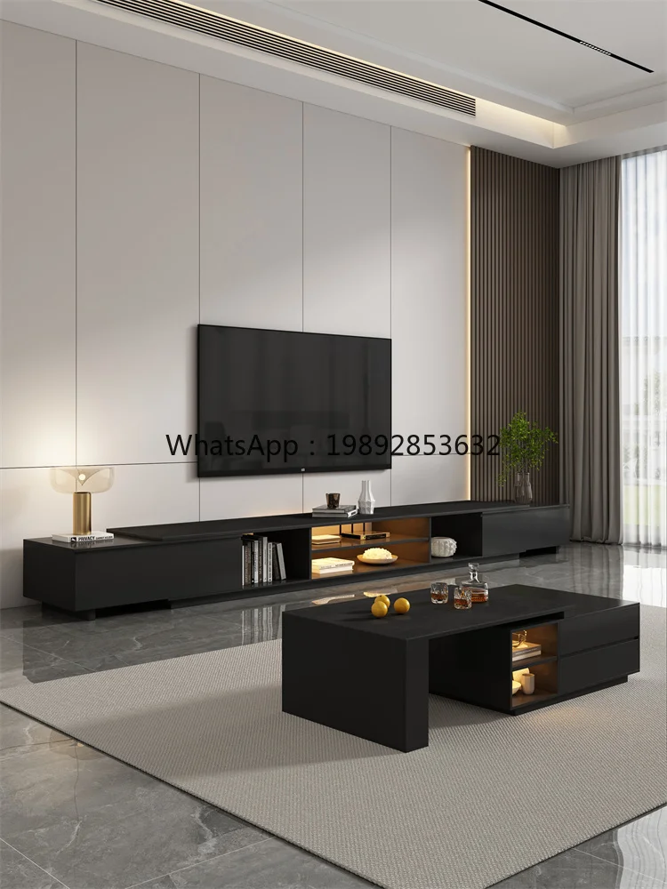 Rock Board Retractable TV Cabinet and Tea Table Combination Modern Minimalist TV Cabinet