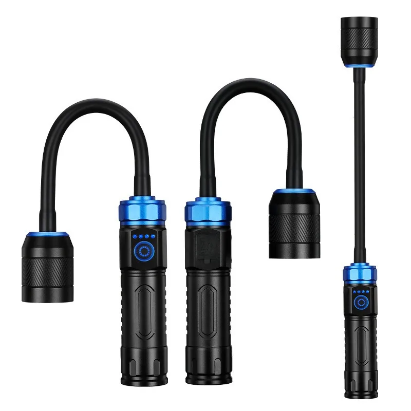 Bendable Strong Light Flashlight TYPE-C Charging Zoom Portable Magnetic Work Light 360 ° Illumination Outdoor Car Repair Light