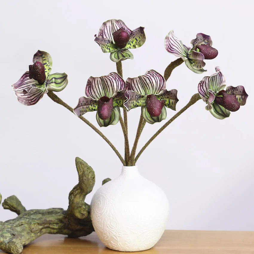 Artificial Paphiopedilum Flowers Home Wedding Table Room Decoration Gift F1138