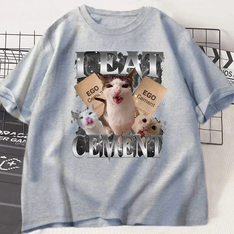 I Eat Cement Funny Cat Meme T Shirt Women Stupid Ugly Unhinged TShirt Silly Oddly Tee Casual Soft Tshirt Streetwear Graphic Y2K