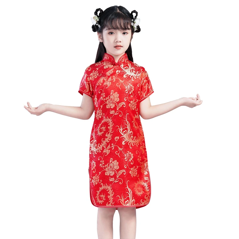 

Fashion Children's Cheongsam Modern Girls Dresses Summer Baby Party Qipao Princess Clothing Chinese Style Girl Dress Vestidos