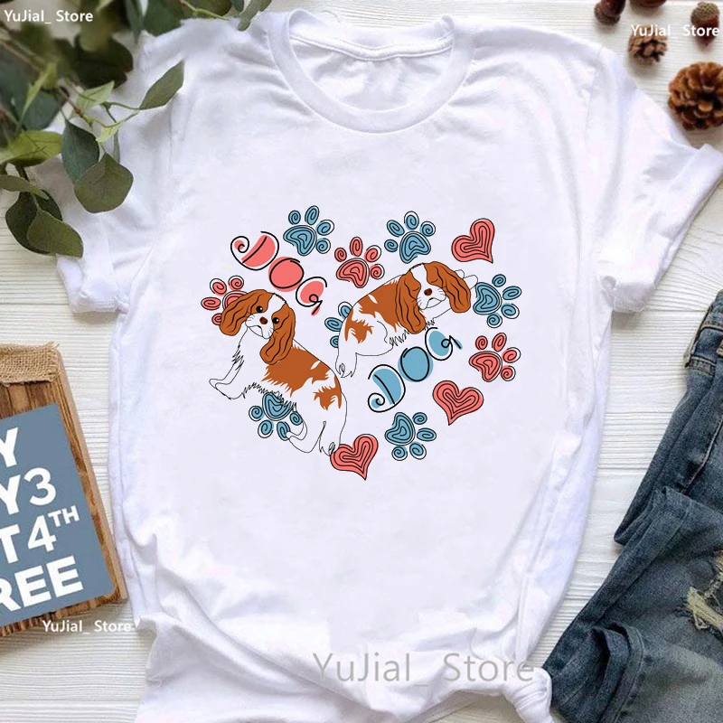 

Cavalier King Charles Spaniel I Love My Dog Print T Shirt Women Watercolor Best Friends Tshirt Girls Kawaii Clothes T-Shirt