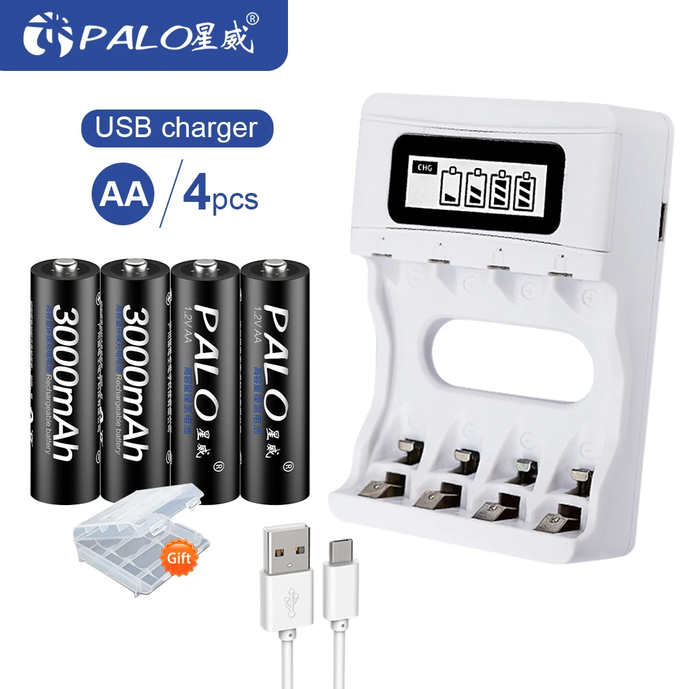 

PALO 1.2V AA Rechargeable Battery AA NiMH 1.2V 3000mAh Ni-MH 2A Pre-charged Bateria low self discharge aa Batteries