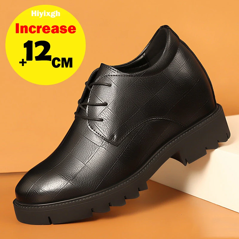 Increase 12cm inside, men's shoes, interior heightening elevator shoes, black business genuine leather formal leather shoes