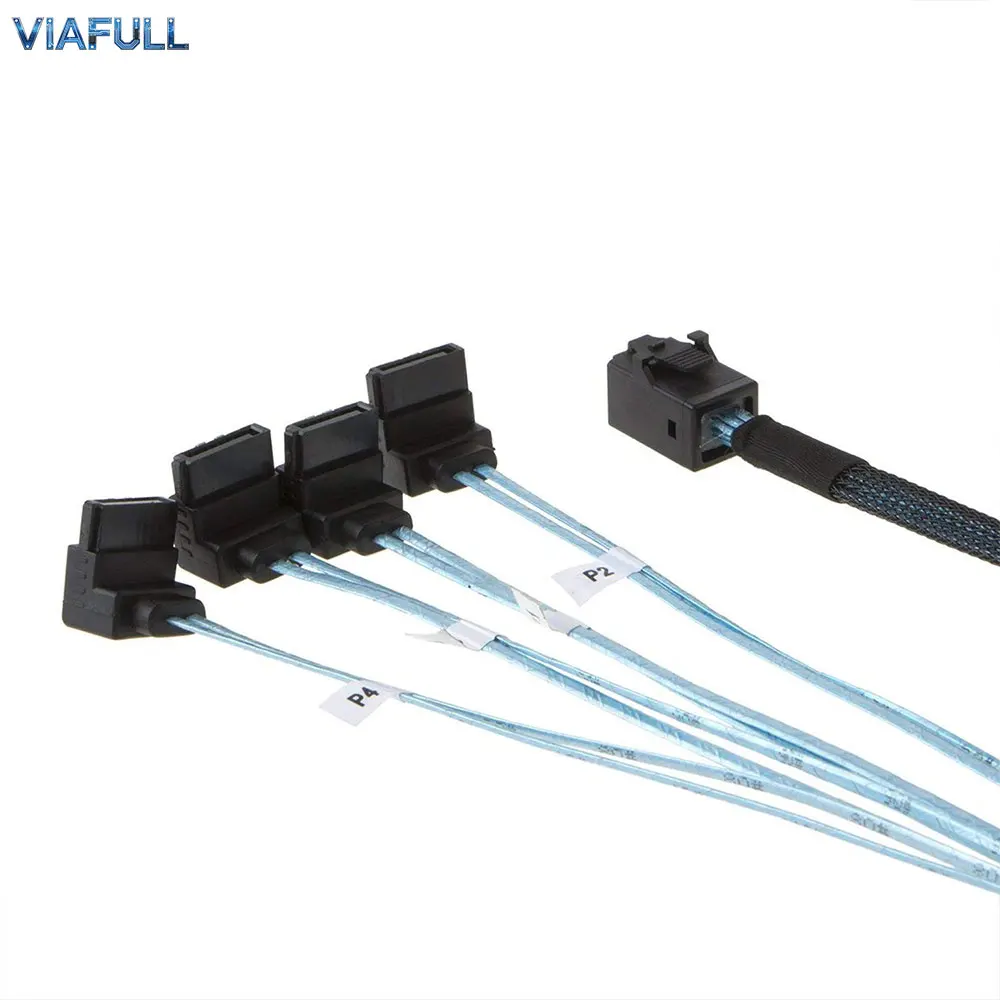 Mini SAS HD SFF-8643 to 4x 90 Degree SATA Cable, SAS 3.0 Breakout Adapter, Copper Server HDD Data Cord 0.5M 1M