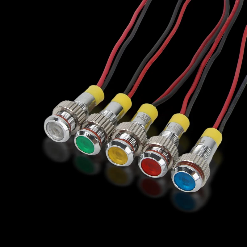 1pcs 6mm 8mm 10mm 12mm Metal LED Warning indicator light Waterproof IP67 Signal Lamp Pilot Wires switch 3V 5V 12V 220V Red Blue