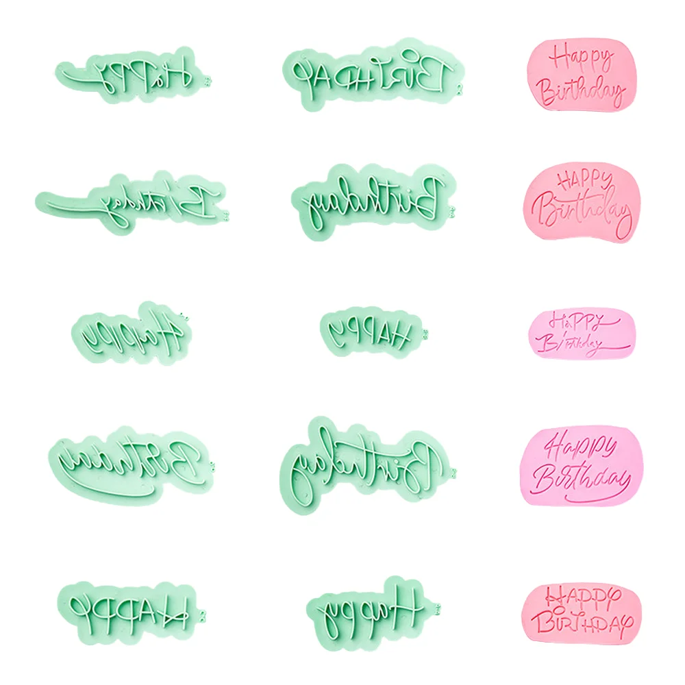 New Pattern Cake Decoration Stamps Set 5pcs Happy And 5pcs Birthday Fondant Stamp Handwritten Letters Embosser