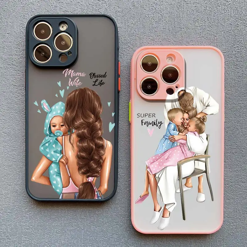 Super Mom Baby Girl Son Phone Case For iPhone 13 12 11 Pro Max Mini 16 14 15 Pro Max Plus X XS XR 7 8 Plus SE2 Cartoon Covers