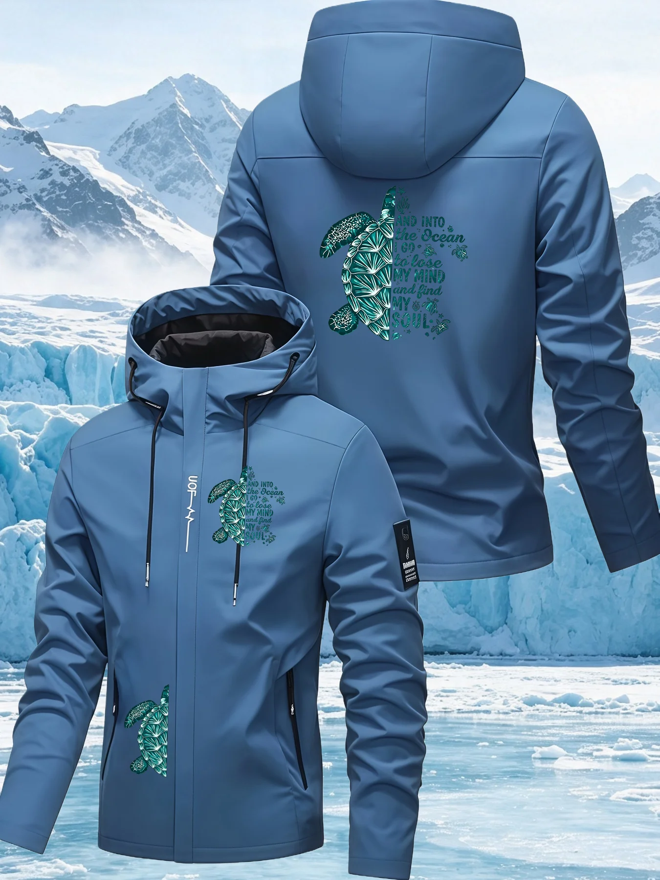 Men's Sea Turtle Print Hooded Jacket – Outdoor Hooded Windbreaker, Waterproof & Windproof, Spring/Autumn Workwear Coat