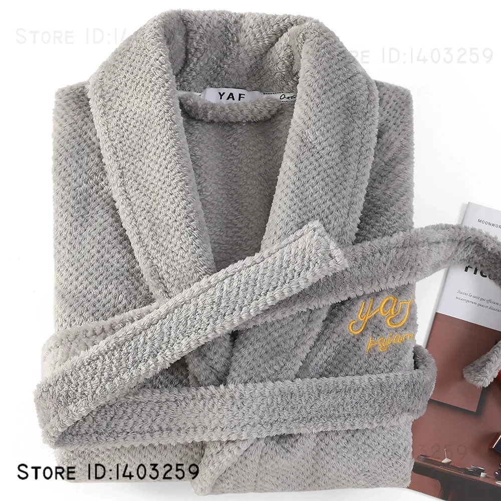 Ropa de dormir de franela para parejas, albornoz absorbente, Kimono Gow, bata gruesa y cálida para otoño e invierno, ropa para el hogar, ropa de descanso de lana Coral