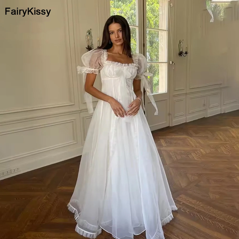 

FairyKissy A Line Prom Gown 2025 Selkie Puff Short Party Dress For Women Lace Up Evening Dress Royal Princess Elegant Prom Dress