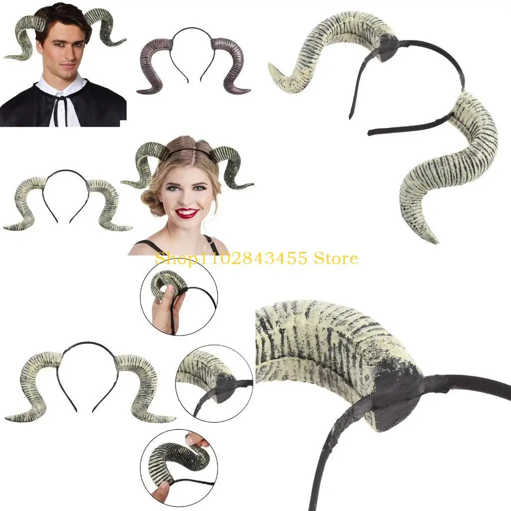 

49MC Sheep Horn Headwear Dancing Party Hairband Non Slip Headpiece Photo Props Fancy Dress Halloween Carnival Accessories
