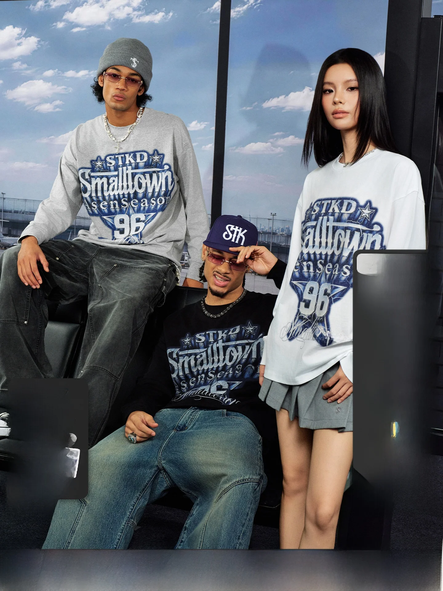 STK SmallTownKid Deep Blue Starry Long Sleeve T-Shirt round Neck Printed Casual Cotton Top for Men And Women