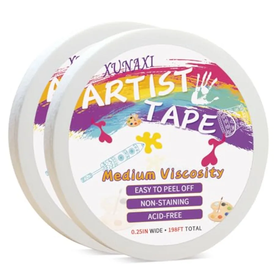2 Packs Artist Tape Medium Tack White Art Tape for Watercolor Paper Drafting Art Painting Canvas Framing Acid Free Masking Tape