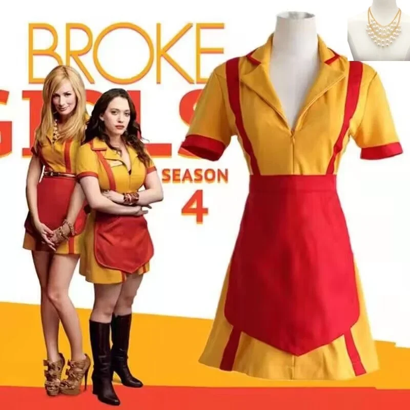 

2 Broke Girls Dresses Cosplay Costume Sexy Dress Halloween Party Women Performance Halloween Best Friend Spice Girl Max Necklace