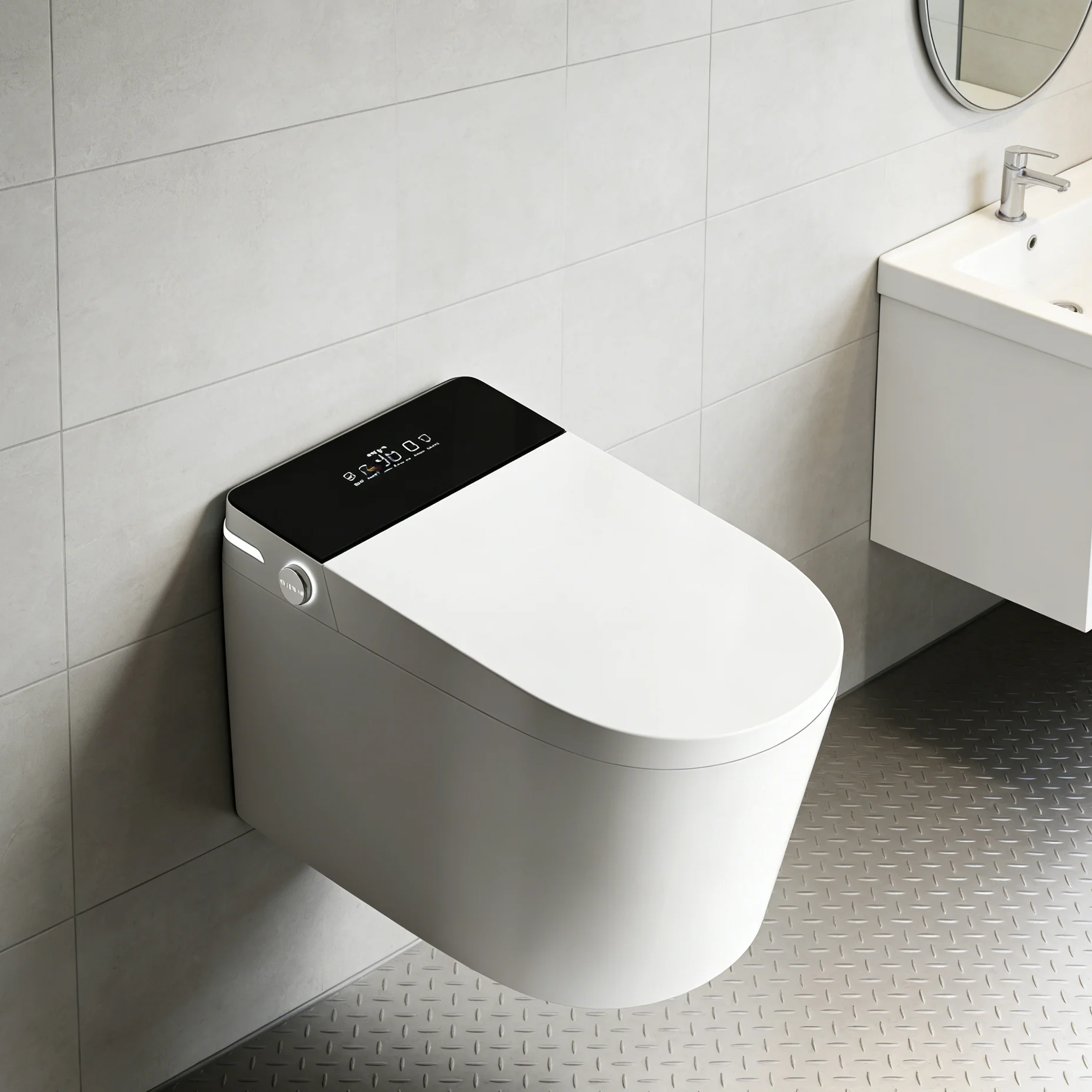 

Modern Apartment Smart Wall-mounted Elongated One Piece Toilet With Remote Control Siphon Flushing Concealed Tank Ceramic