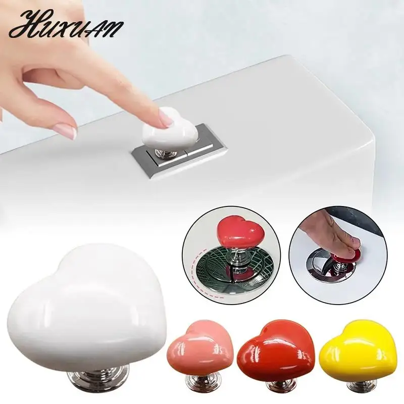 1/2Pcs Colorful Heart Shaped Toilet Press Button Water Tank Push Switch Assistant Cabinet Door Drawer Handle