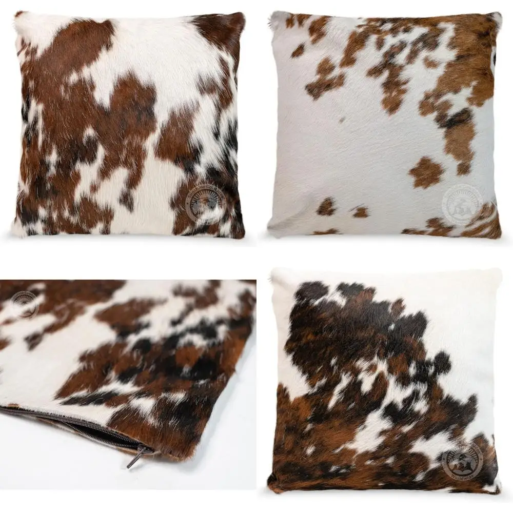 

Трехцветные наволочки с коровьим принтом, 100% натуральная воловья кожа, квадратные декоративные подушки 20x20 с застежкой-молнией для домашнего декора