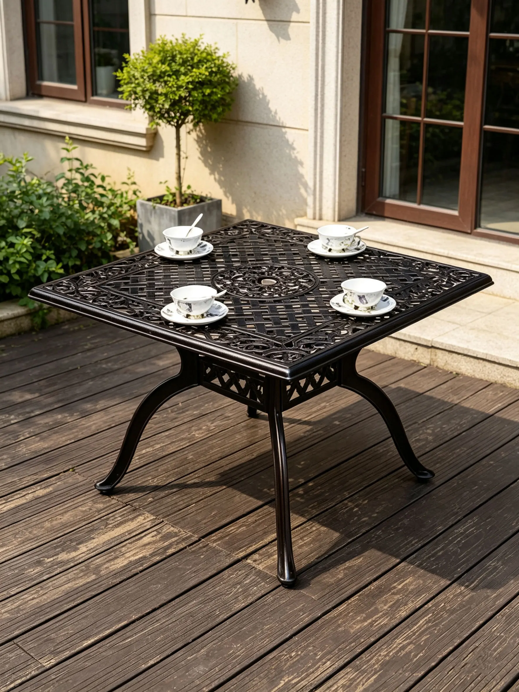 & Marble Top Wrought Iron Outdoor Dining Table Chair Set Waterproof Leisure Patio Furniture Small Coffee Table for Home Balcony