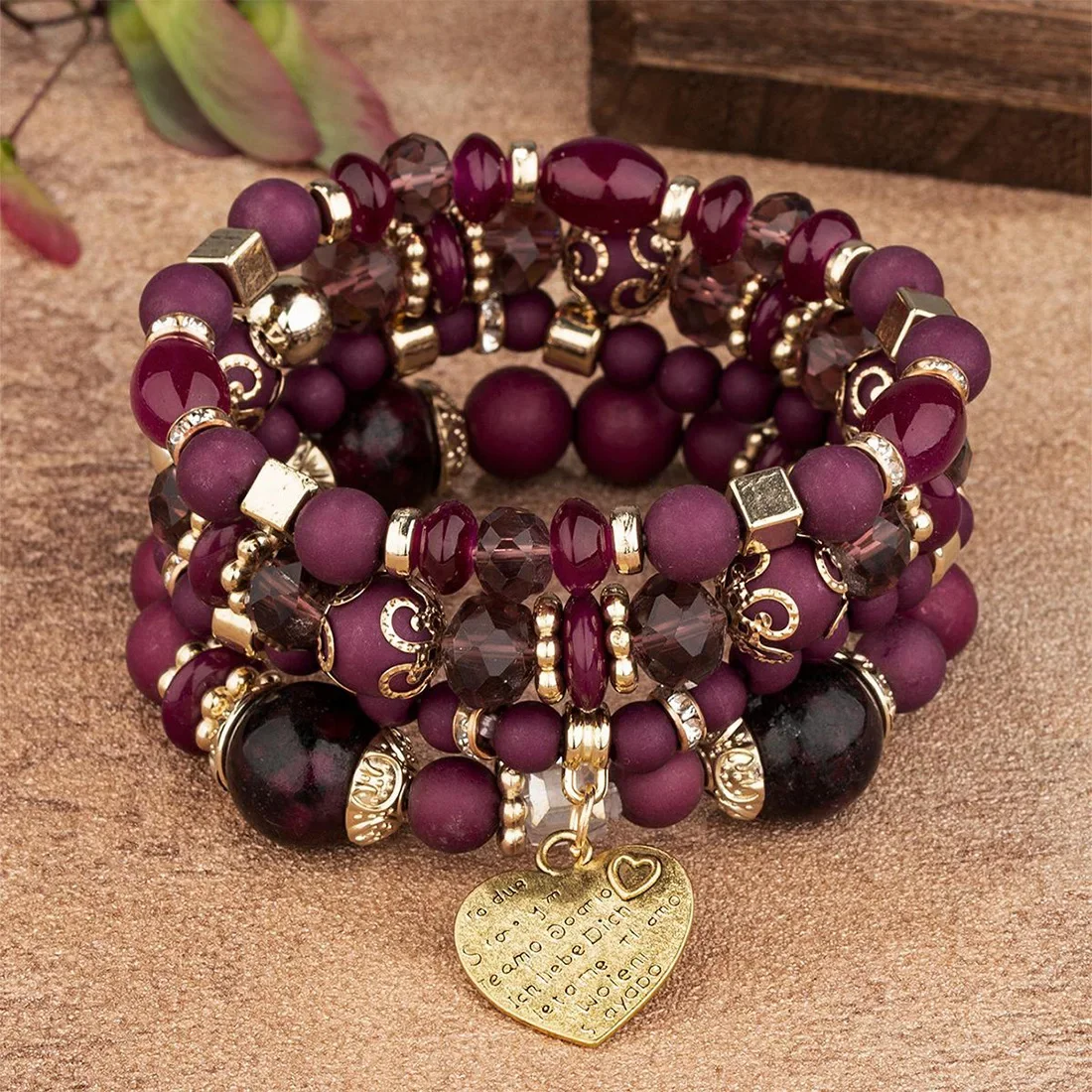 4Pcs Acrylic Beads Chain Bracelet Set For Women Tree Of Life Charm Elastic Bangle Female Bohemian Jewelry Accessories