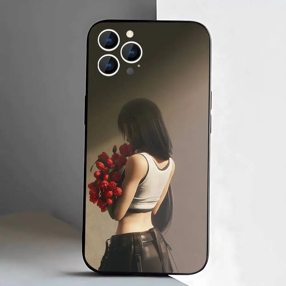 F-Final F-Fantasy Aerith T-Tifa Handyhülle für iPhone 17,16,15,14,13,12,11,Pro,XS,Max,XR,Plus,E,SE4,Mini Schwarz Soft Cover