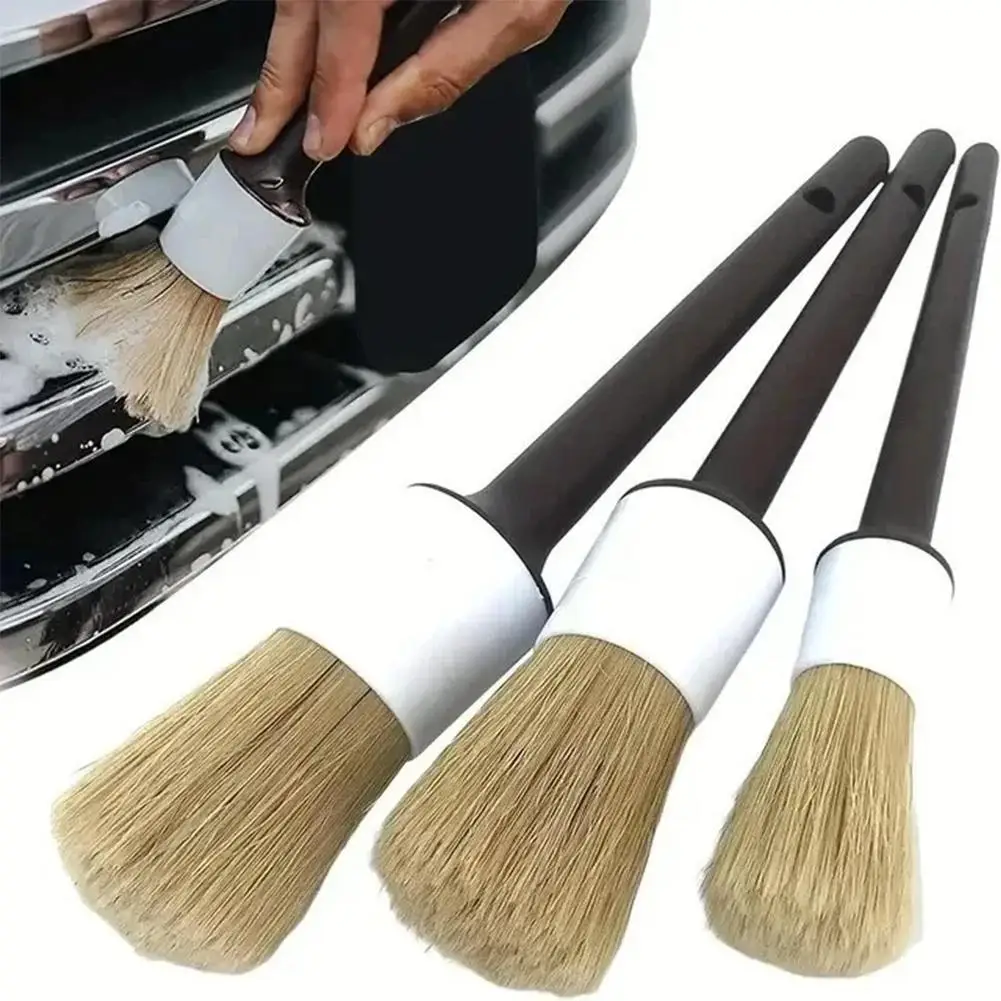 3/5pcs Car Cleaning Brush Boar Hair Bristle Brushes Car Exterior Interior Detail Brush Tools Dashboard Cleaning Brush