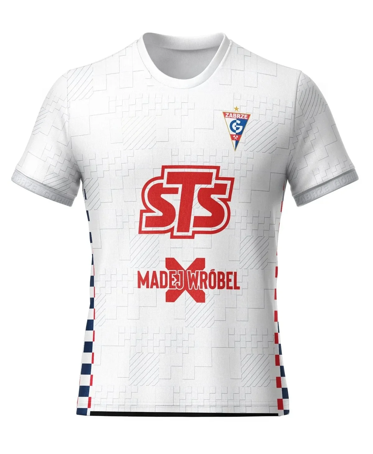 Men White Geometric Texture Sports Jersey V Neck Short Sleeve Checkered Side Stripe Breathable Soccer Training Tee Unisex