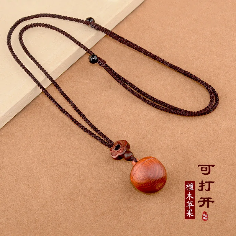 

Retro Sandalwood Apple Necklace Women's Long Wooden Accessories Men's Ethnic Style Accessories Can Open Pendant