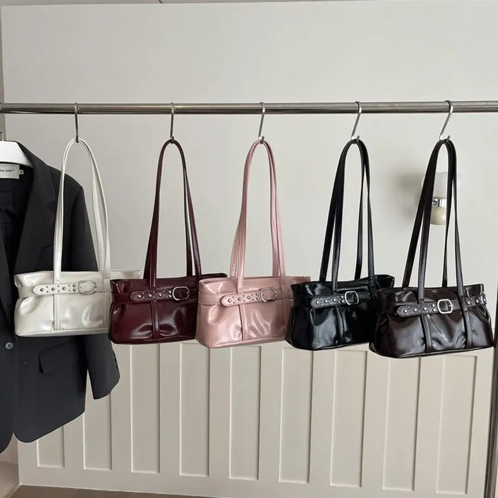 Rivet-Gürtelschnalle, Unterarmtasche für Damen, große Kapazität, einfarbig, Schultertasche, Retro-Handtasche für den täglichen Gebrauch. – Detail 12