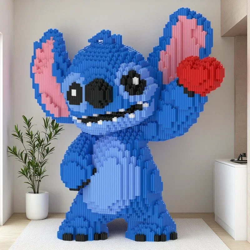 Super Love Stitch-Juego de pareja de juguetes de bloques de construcción de Ángel, rompecabezas de bloques de construcción para niños, adorno de escritorio, regalo de cumpleaños
