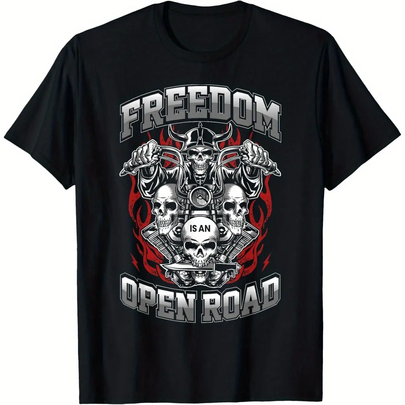 

Bold Skull & Motorcycle Print 100% Cotton Regular Version Summer Outdoor Casual Top