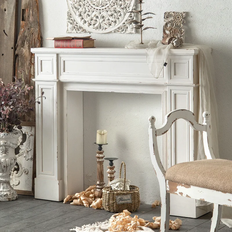 

Fireplace decorative cabinet finished retro old American fireplace table real villa ins wind fireplace rack