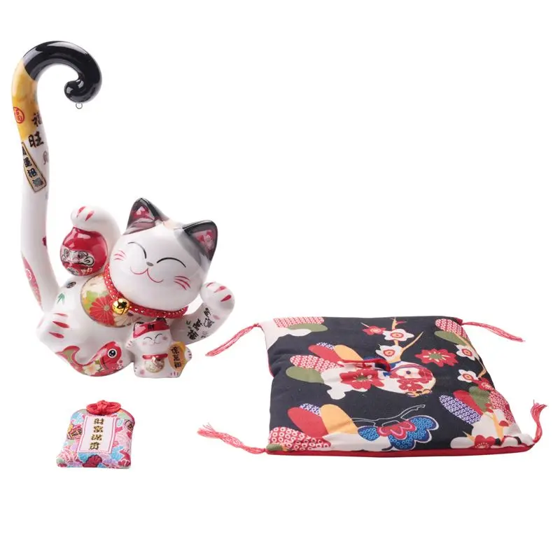 TFORU-8.6 Inch Maneki Neko Lucky Cat Money Box Coin Bank Japanese Long Tail Fortune Cat Feng Shui Home Decor