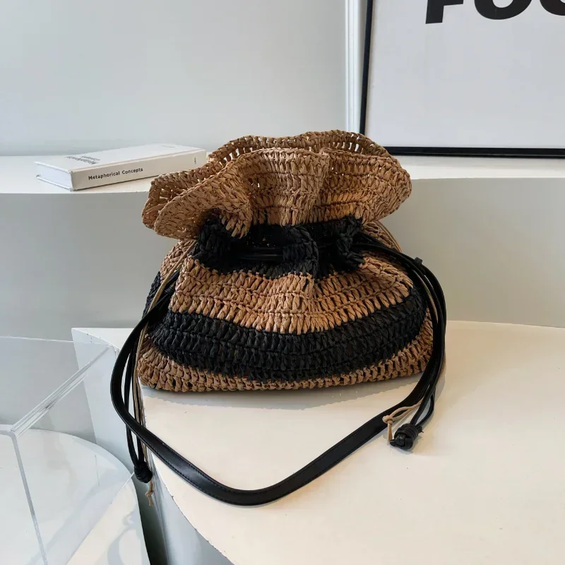 Bolso de hombro tejido de alta capacidad para mujer, bandolera de paja para vacaciones de verano, Moda Vintage, 2024