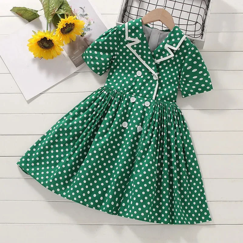 

Girls' Polka Dot Dress23Summer New Children's Retro Polka Dot Princess Dress