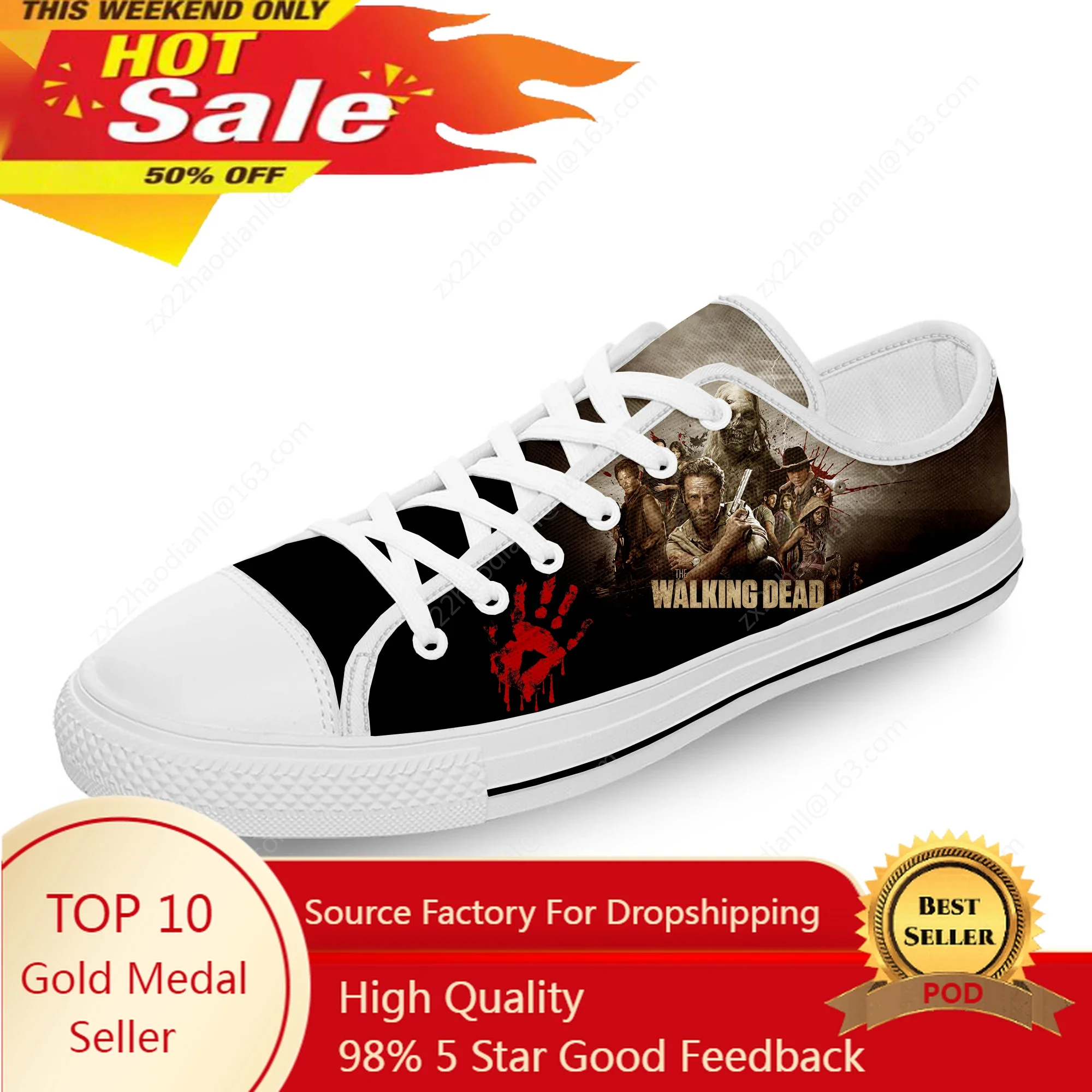 

Horror The Walking Dead Low Top Sneaker Men Women Teenager Canvas High Quality Sneaker Casual Custom Made Shoes Custom Shoes