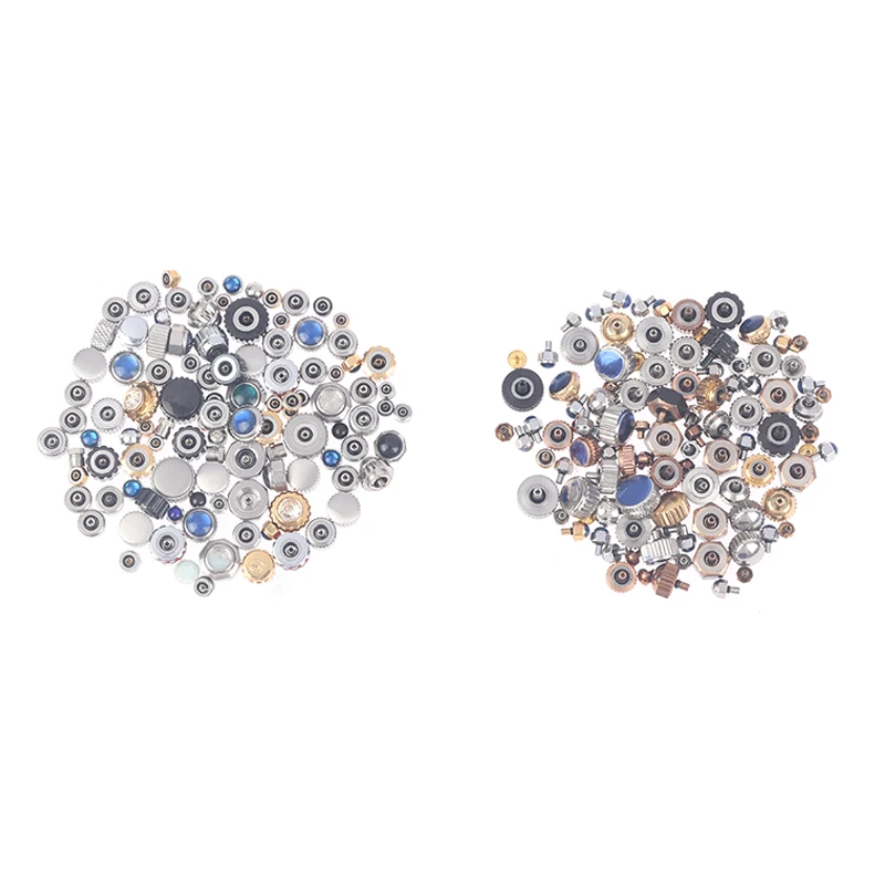 100Pcs Mixed Waterproof Steel Watch Handles Watch Crown Various Sizes and Colors For Watchmakers