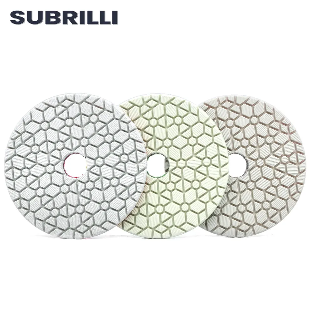 SUBRILLI 4 Iinch 3step Diamond Polishing Pads Super Flexible Grinding Disc Abrasive For Granite Marble Concrete