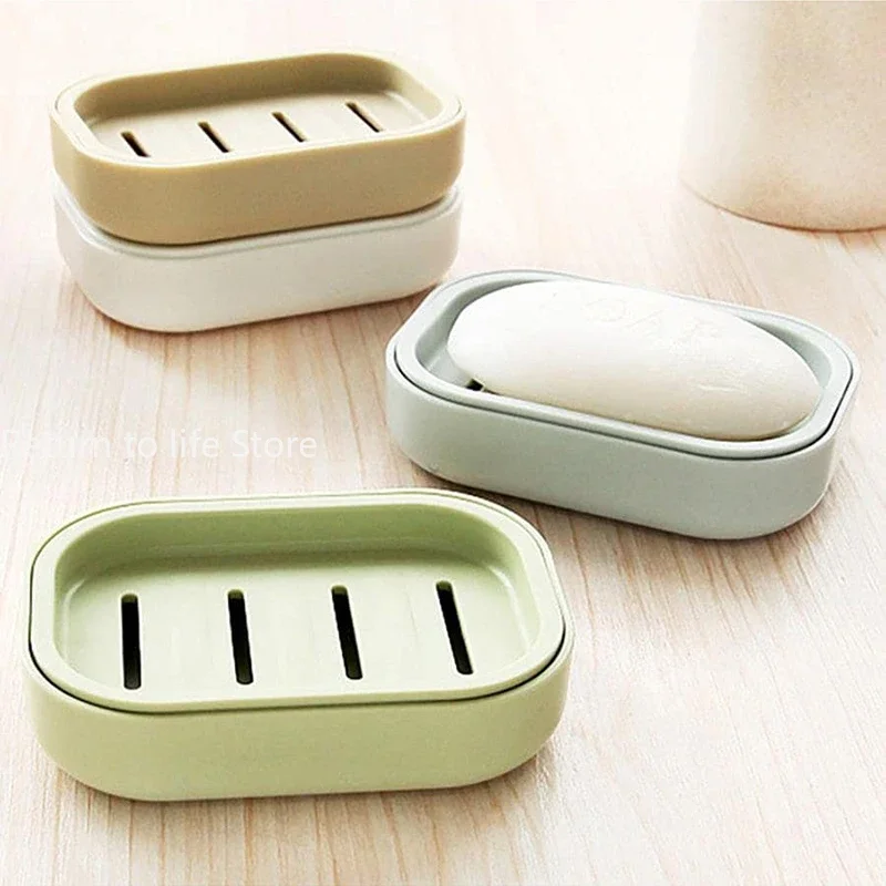 Double Layer Square Soap Dish with Cover Plastic Drain Soap Box Household Bathroom Travel Simple Portable Creative Storage