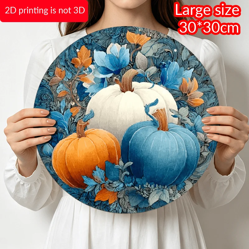 2D Flat, 1pc Aluminum Autumn Pumpkin Hanging Sign, Perfect for Fall Yard, Porch, Garden, Home Decor. This Wall Hanging Includes