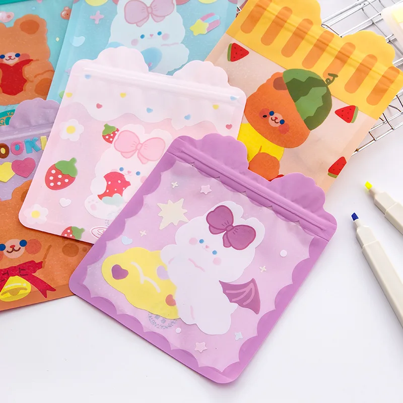 4/8PCS Cute Cartoon Self Sealing Bags Ziplock Bags For Jewelry Display Packaging Reusable Snack Cookies Candy Gift Storage Bag