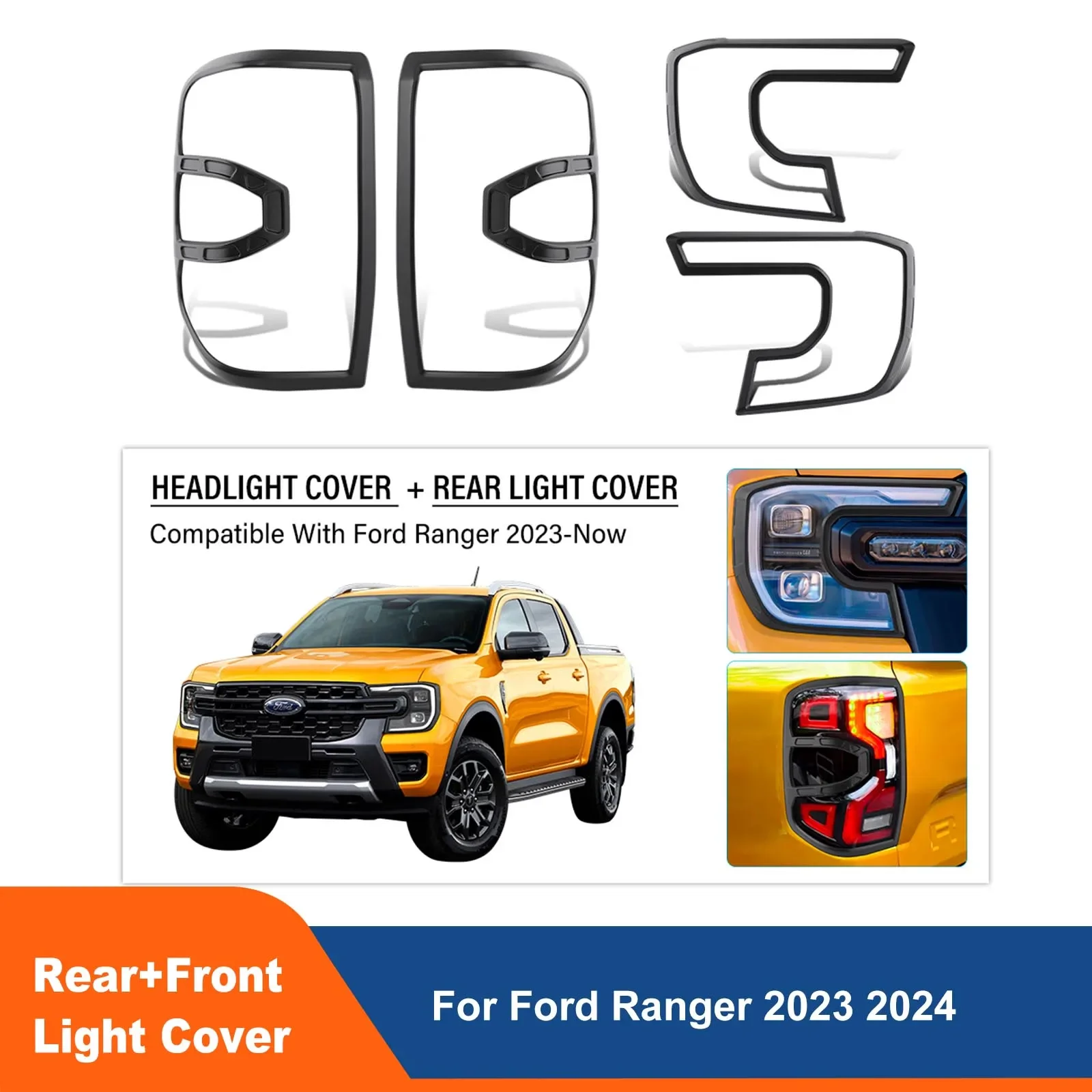 Matte Black Tail Lights Cover Trim Guard Head Light Cover For Ford Ranger T9 2023 2024 XLS XL Next Gen Accessories