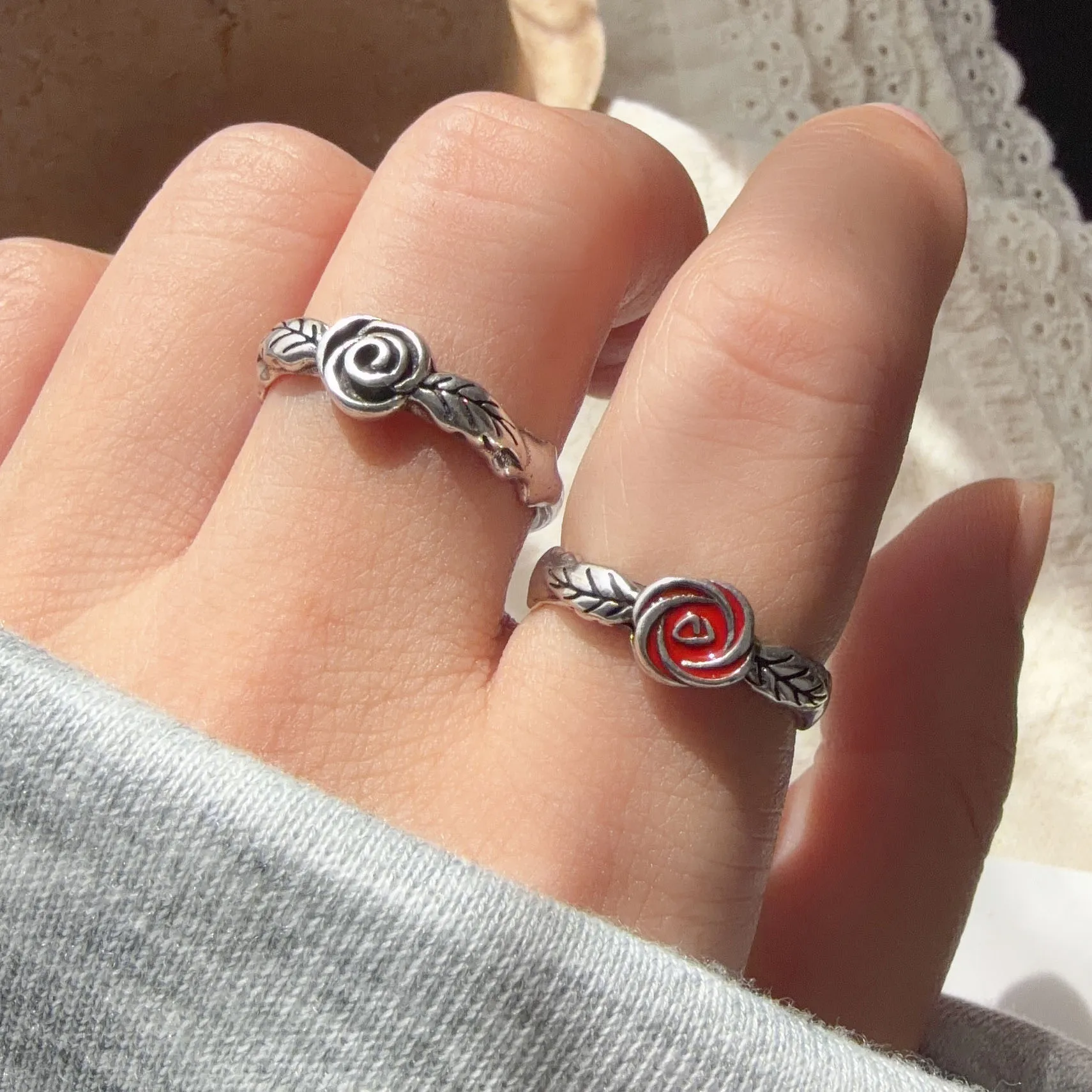 925 Sterling Silver Rings For Women Geometric Fine Jewelry Finger Adjustable Vintage Rose Couple Ring For Party Birthday Gift - view 2