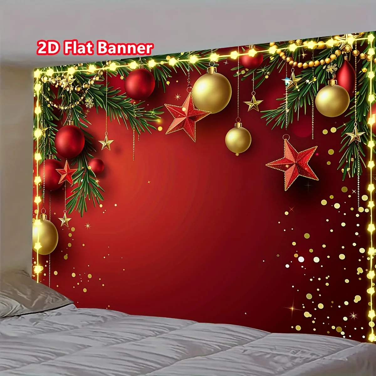 Christmas Starry Night Tapestry, Golden Shining Stars Wall Art for New Year Party Photo Booth and Festive Home Decor